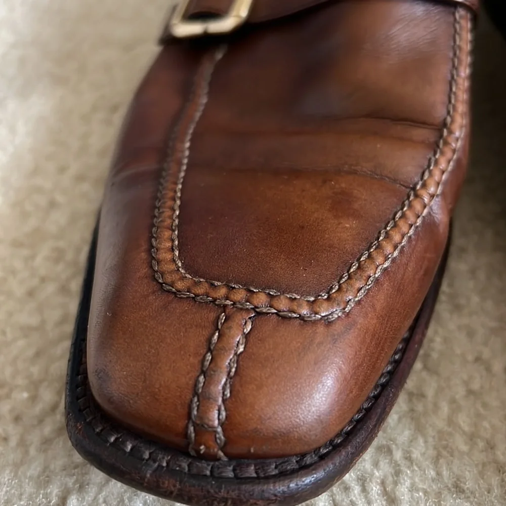 Salvatore Ferragamo Chestnut Brown Leather Slip-On Loafers with Gold Buckles